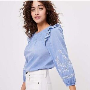 LOFT Embroidered Smocked Blouse